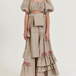 Silvia Tcherassi Beige Tiered Embroidered Skirt Set